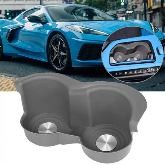 Grey Center Console Double Cup Holder Storage Box For Chevy Corvette C8 2020-25