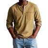 Maglietta da uomo Girocollo Bottoni Colletto Manica Lunga T-shirt con Taschino Frontale Tinta Unita Vestibilità Slim Top Casual