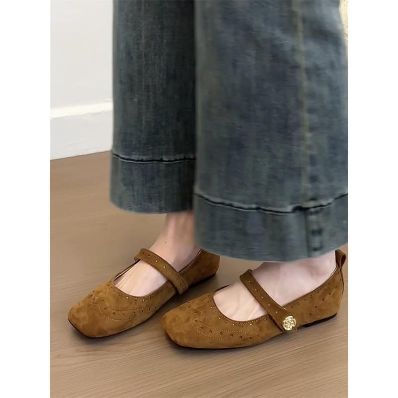 French Square Head Mary Jane Shoes 2025 New Gentle Flat Bottom Shallow Mouth Temperament Evening Single Shoes