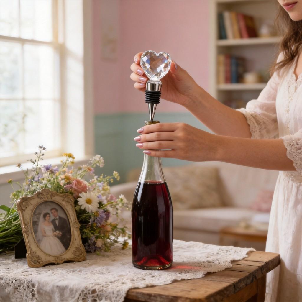 Crystal Heart Wine Stopper With Geometric Design For Wedding Celebration Gift