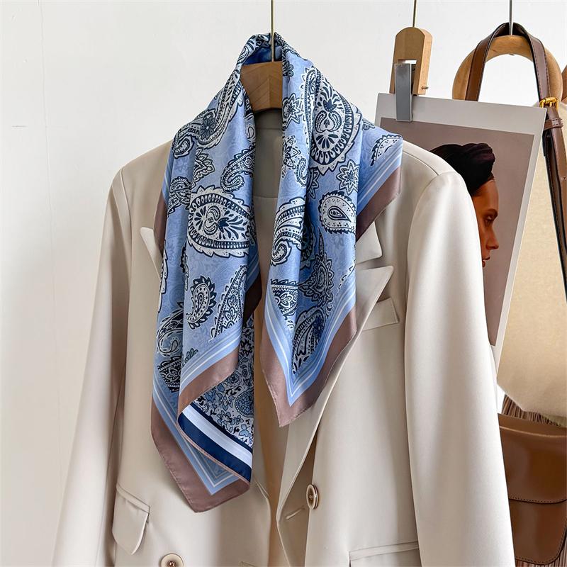 Luxury  Square Scarf Design Double Side Shawl Wrap 70Cm Print Twill Silk Women Hijab Female Foulard Headband Bandana