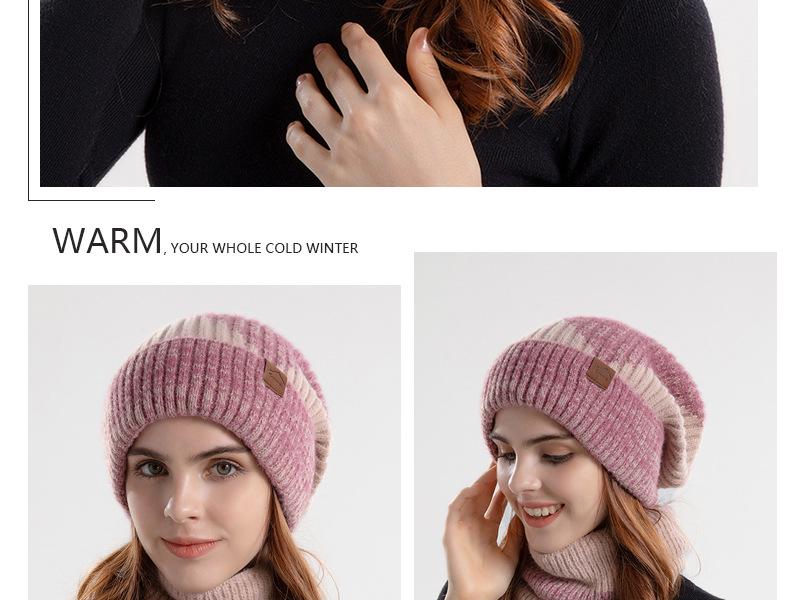 North American Women's Winter Two-Piece Set: Two-Color Knit Hat & Velvet Scarf, Warm Ear Protection