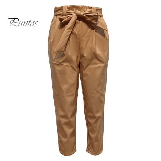 

Женские брюки, эластичные, с высокой талией, на шнуровке, из искусственной кожи, прямые, однотонные, повседневные, длинные брюки XL хаки