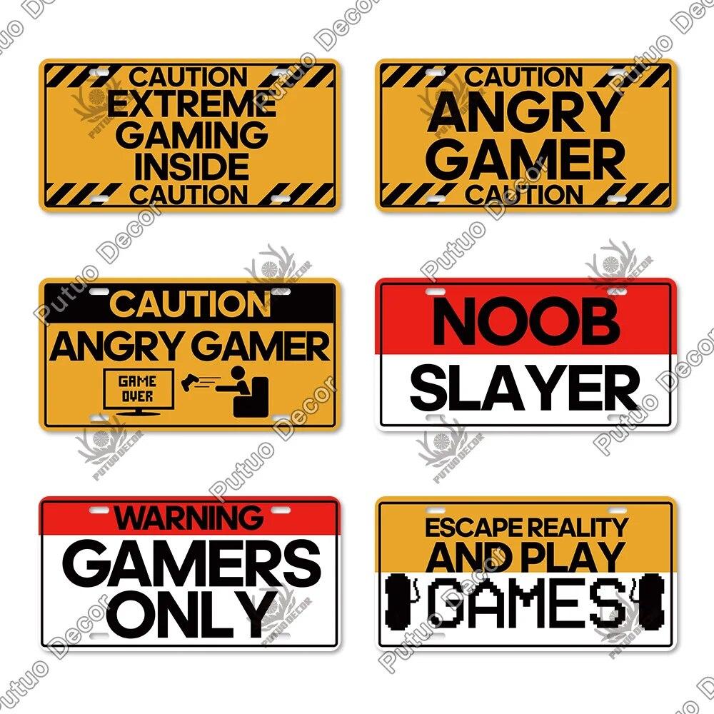 Putuo Decor Warning  Game Zone Tin Sign License Plate Plaque Metal Vintage Poster for Man Cave Pub Club Park Wall Art Decor