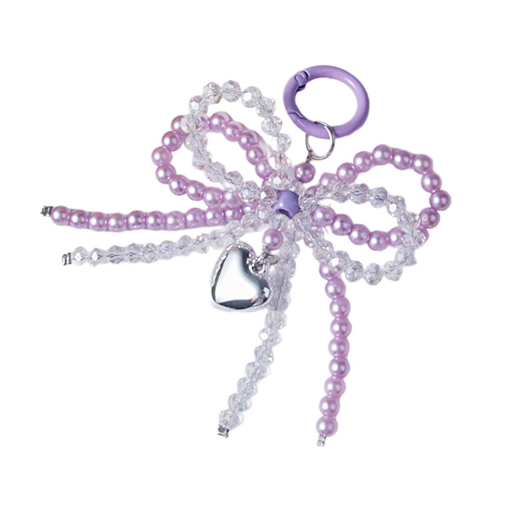 Versatile Fashion Bag Accessory Chic Pearls and Crystal Bowknot Pendant Keychain Accessory for Purses and Phones