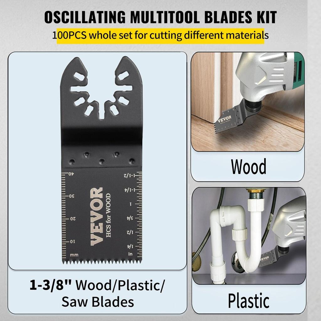 100PCS Oscillating Saw Blades, Quick Release Multitool Blades Kit, HCS Tool Blades for Wood Plastic, Compatible with Dewalt Dremel Fein Worx Bosch