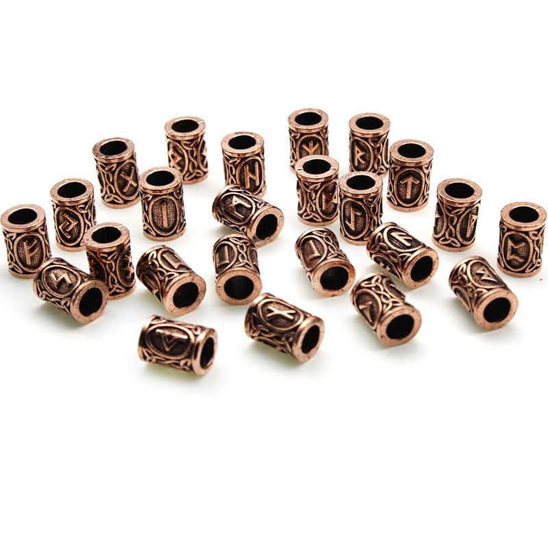 24pcs/Set Viking Rune Metal Spacer Beads Fit Beards or Hair Rune Vintage Big Hole Bead DIY Pendants Jewelry Making Accessories
