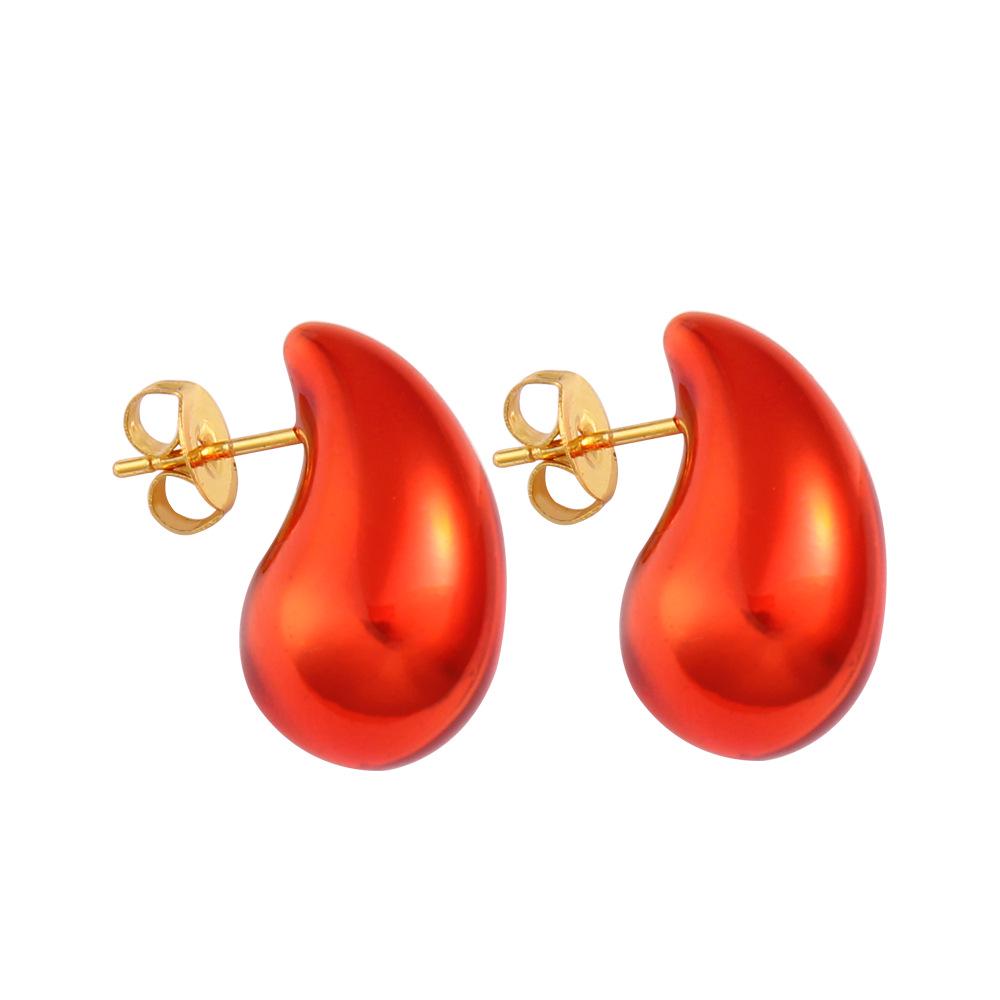 Red and Green Teardrop Enamel Earrings - Elegant Stainless Steel Studs красный