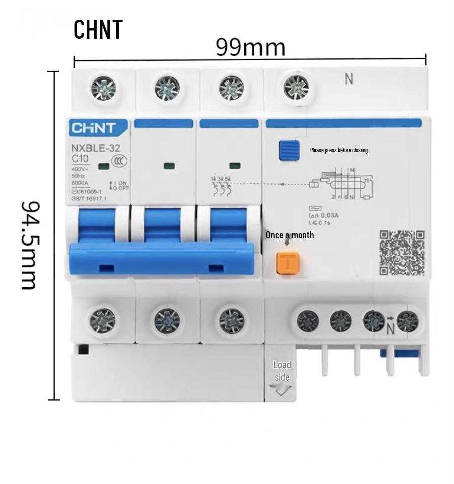 Chint 2P MCB Circuit Breaker with Air Switch, 220V RCD, 32A/63A, for Three-Phase Household Electrical Protection