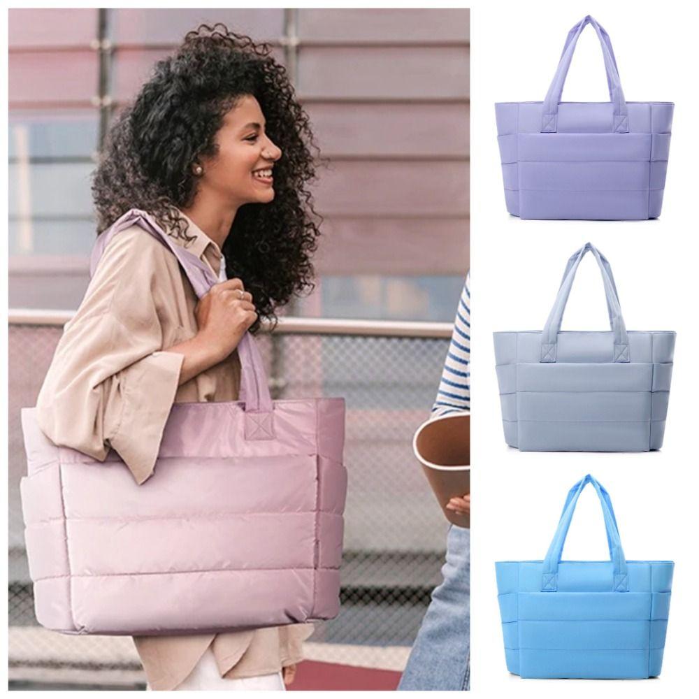 Lightweight Puffy Laptop Bag Large Capacity Commute Briefcase Simple Cotton Padded Tote Bag  Travel