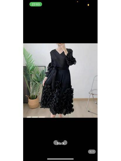 Pleated Ruffle Long Dress - 2025 Women's Spring/Autumn Slimming Loose Fit