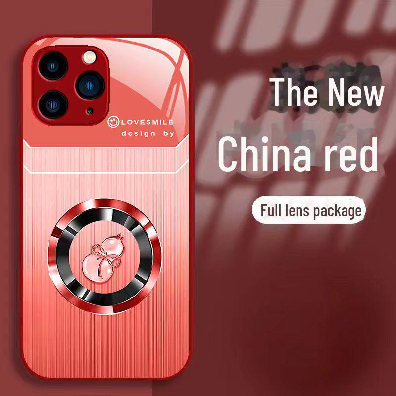 Luxusní pouzdro z tekutého skla Wood Grain pro Apple X/XS, 13Pro, 12/11, XR, XS Max a SE – ochrana proti pádu s designem Good Luck Gourd.