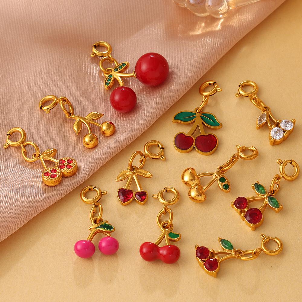 Vitality Sweet Wind Rhinestone Variety Jewelry Buckle Cherry Pendant Stainless Steel Gold Plated Exquisite Accessories