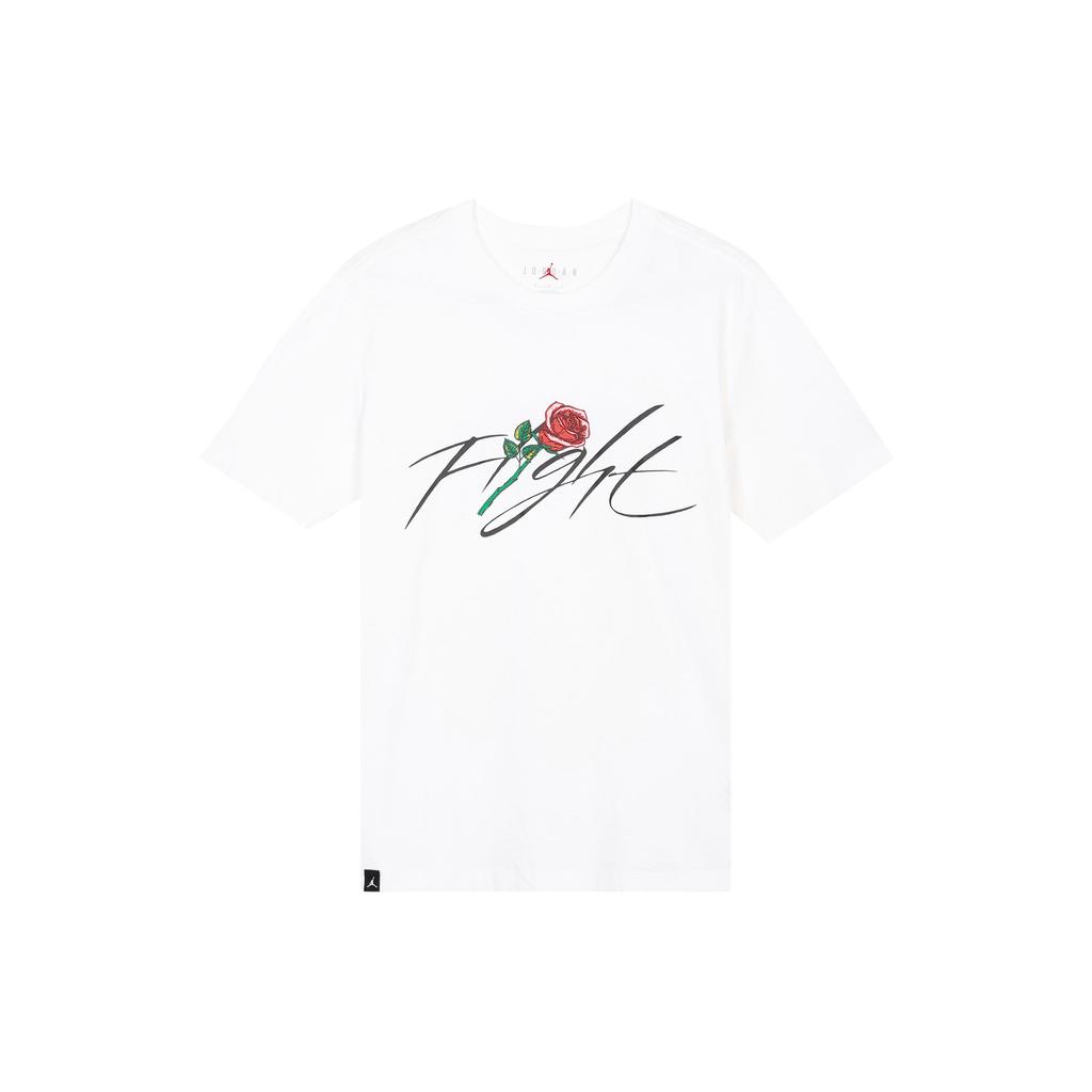 Jordan Hand-Painted Rose Letter Print Crew Neck Short Sleeve T-Shirt Men Tops White DQ7391-100