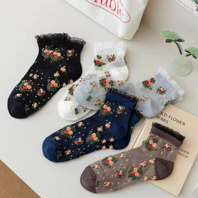 Floral Embroidery Women Cotton Socks Lolita Lace Ruffle Sports Socks Fashion Casual Socks
