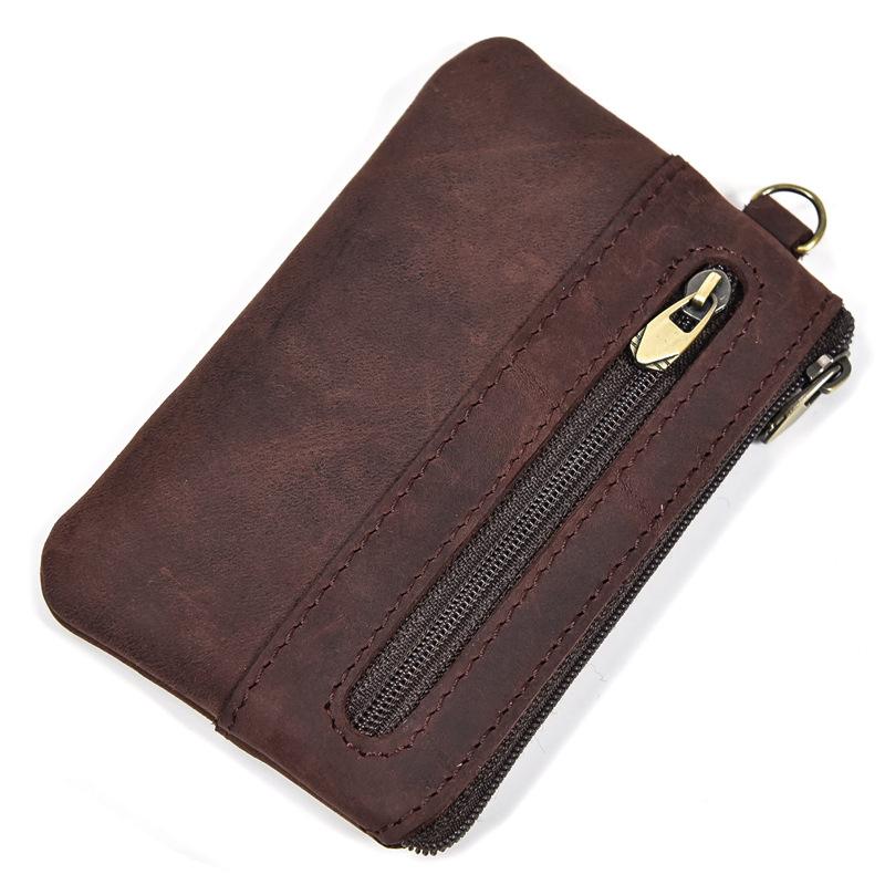 Retro Leather Change Bag, Genuine Leather Men'S And Women'S Casual Small Money Bag, Cowhide Zipper Change Bag, Handmade Coin Bag.