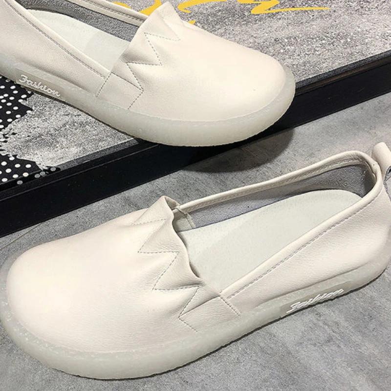 Fashion Round Toe Shoes for Women Slip-on Woman Flats White Loafers Vacation 2025 Trend High Quality Fashion Young Cheap Liquidation 39