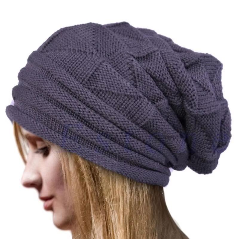 Gorro de malha de inverno para mulheres, chapéus largos e folgados, gorro quente para áreas externas, boné feminino, esqui na neve, gorros quentes de lã