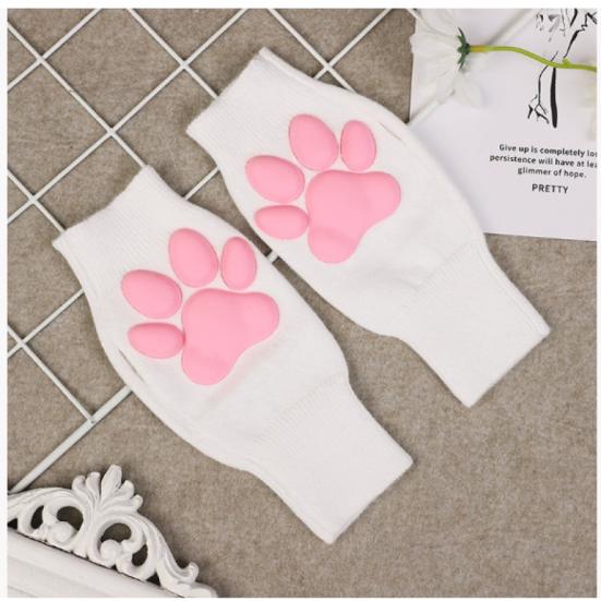 Women Cat Paw Gloves, Soft Plush Fingerless Mittens with Kitten Paw Pads for Halloween, Party, Gift for Girlfriend, Daughter
