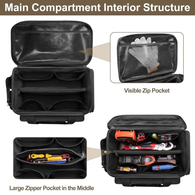 Contractor Grade Tool Organizers Bag Black Fabric Dustproof Construction For Professional Technicians