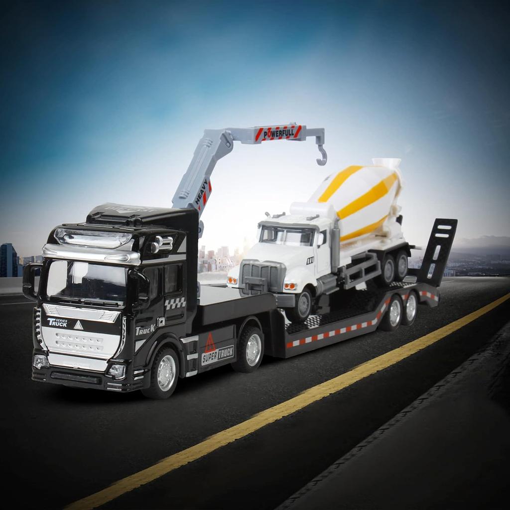 1/50 Skala Støpt Metall Leketøysbiler Semi-hengerbil Leveres med Mini Betongblander Henger, Legeringsleketøyskjøretøy Lekesett for Barn Julebursdagsgave