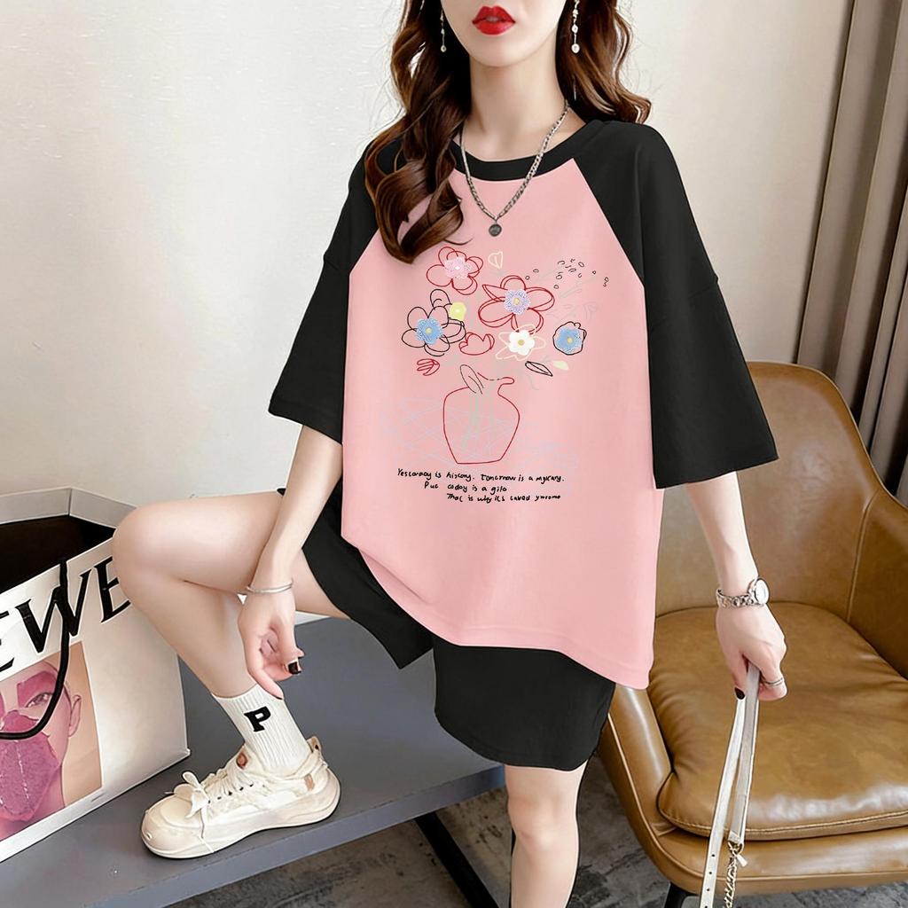 Women's Plus Size Pure Cotton Raglan Short Sleeve Summer Top - Belly Covering, Loose and Slimming Design