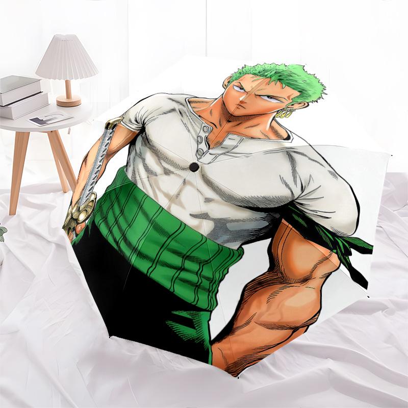 1 Stück Automatischer Faltregenschirm - Roronoa Zoro Muster Tragbares faltbares Design mit 8 Speichen Weihnachts-Geburtstagsgeschenke