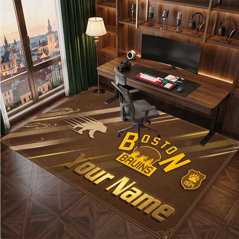 Tappeto in Cristallo Vellutato Personalizzato Boston Bruins, Tappeto Morbido Antiscivolo con Testo Nome Personalizzato per Soggiorno Camera da Letto