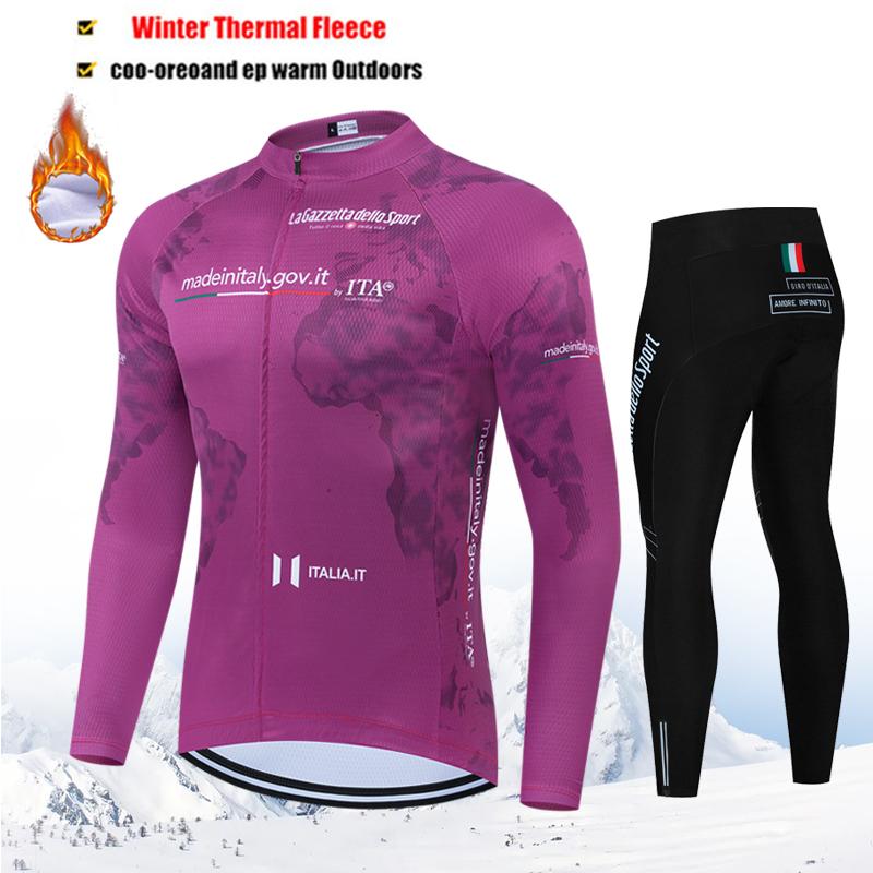 2026 Tour De Giro D'ITALIA Winter Thermal Fleece Cycling Jersey Set Long Sleeve Cycling Clothing MTB Bike Clothes Cycling Suit