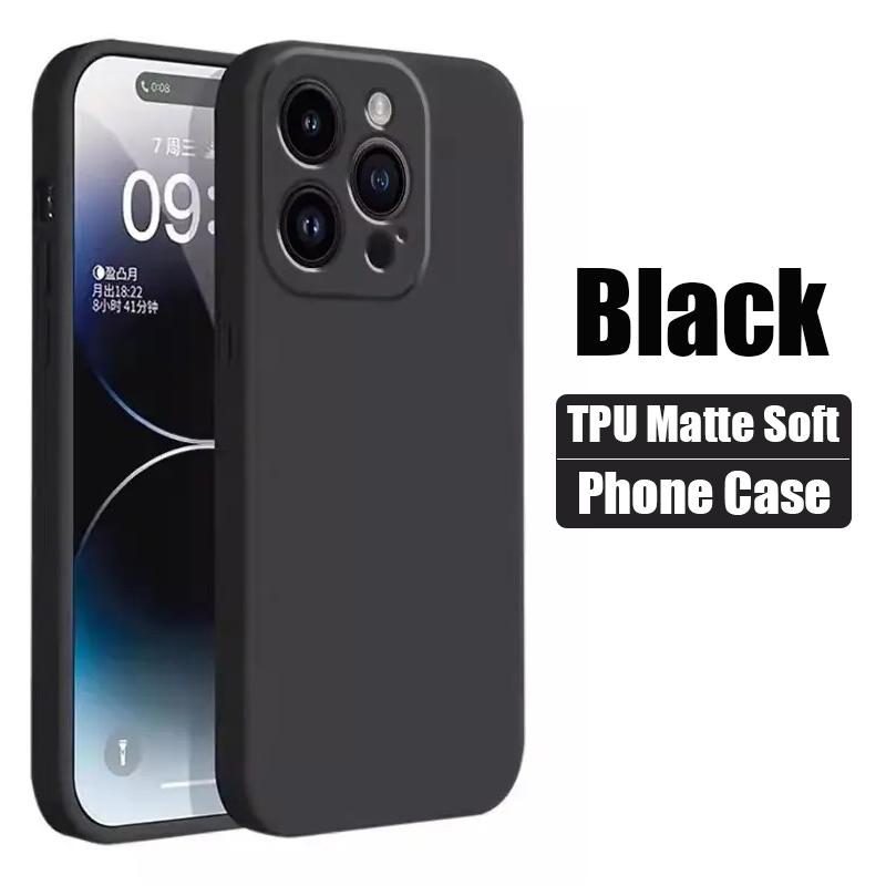 Luxury Black Silicone Matte Phone Case For iPhone 16 14 11 12 13 Pro Max 15 Plus 12 Mini 16E Xr X Xs Max Back Cover Soft Case