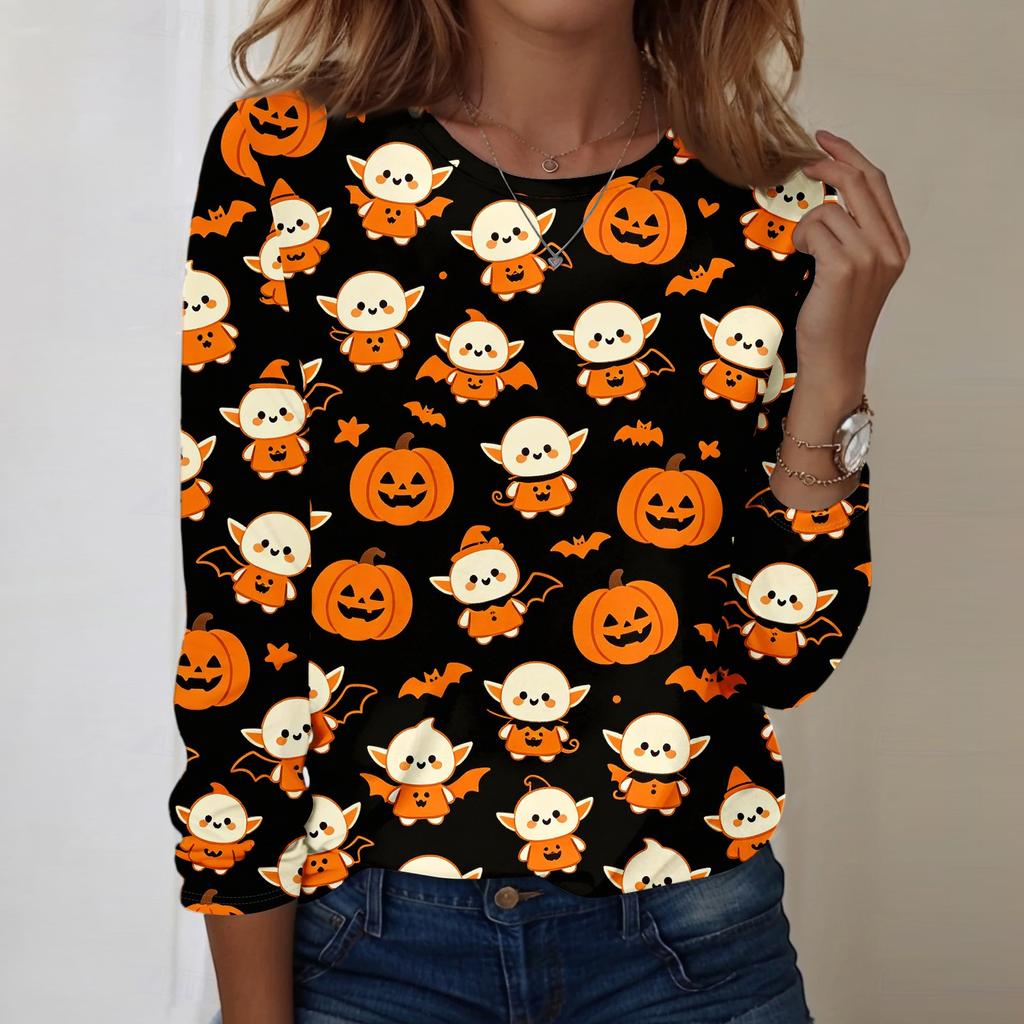 Women's Long Sleeve Casual Pullover Sweatshirt Halloween Printed Crewneck Top Lightweight Comfortable Fit for Everyday Wear
