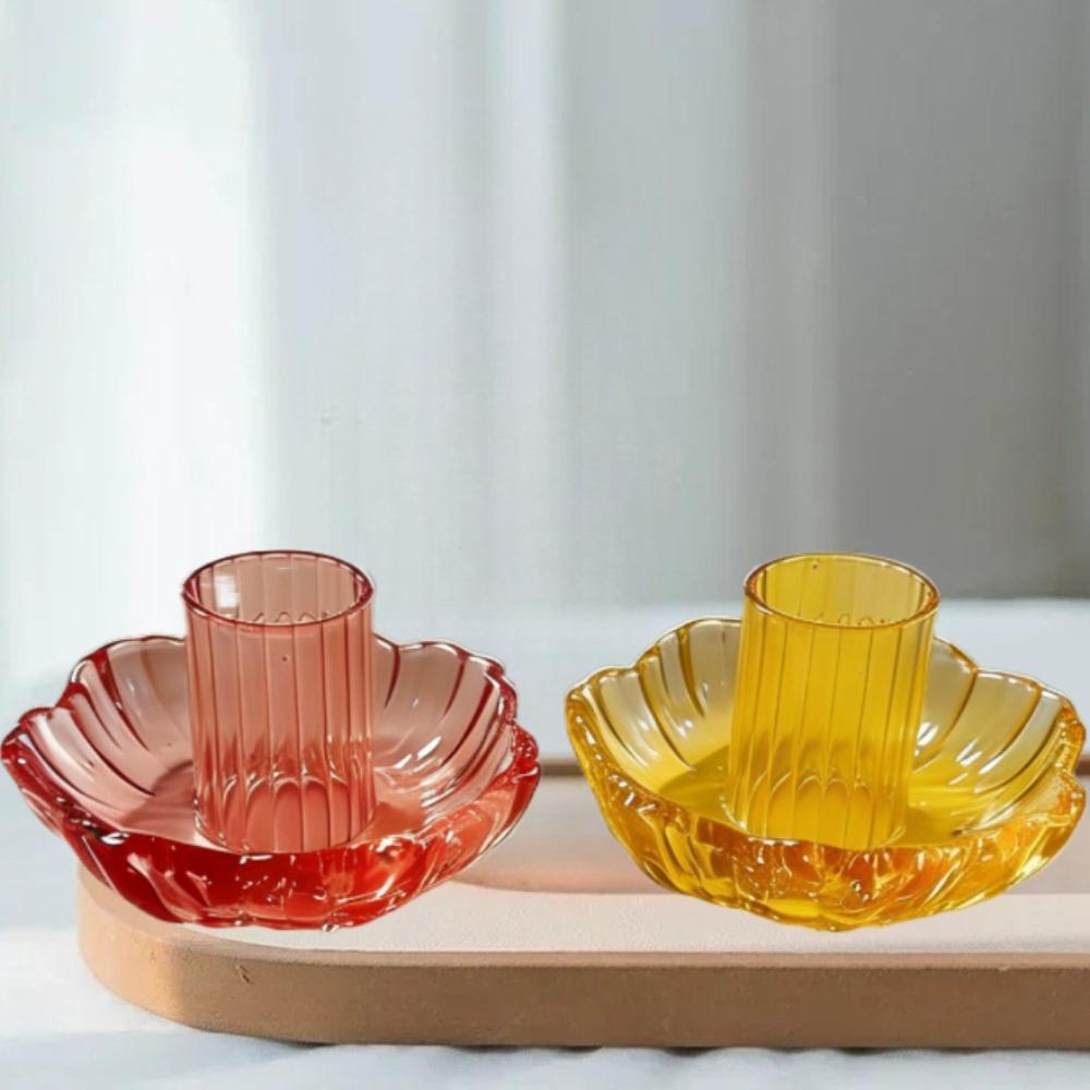 4PCS/Set Creative Coloful Glass Candlestick Lotus Glass Candle Holder Modern Romantic Home Decorative Wedding Dinner Party Decor