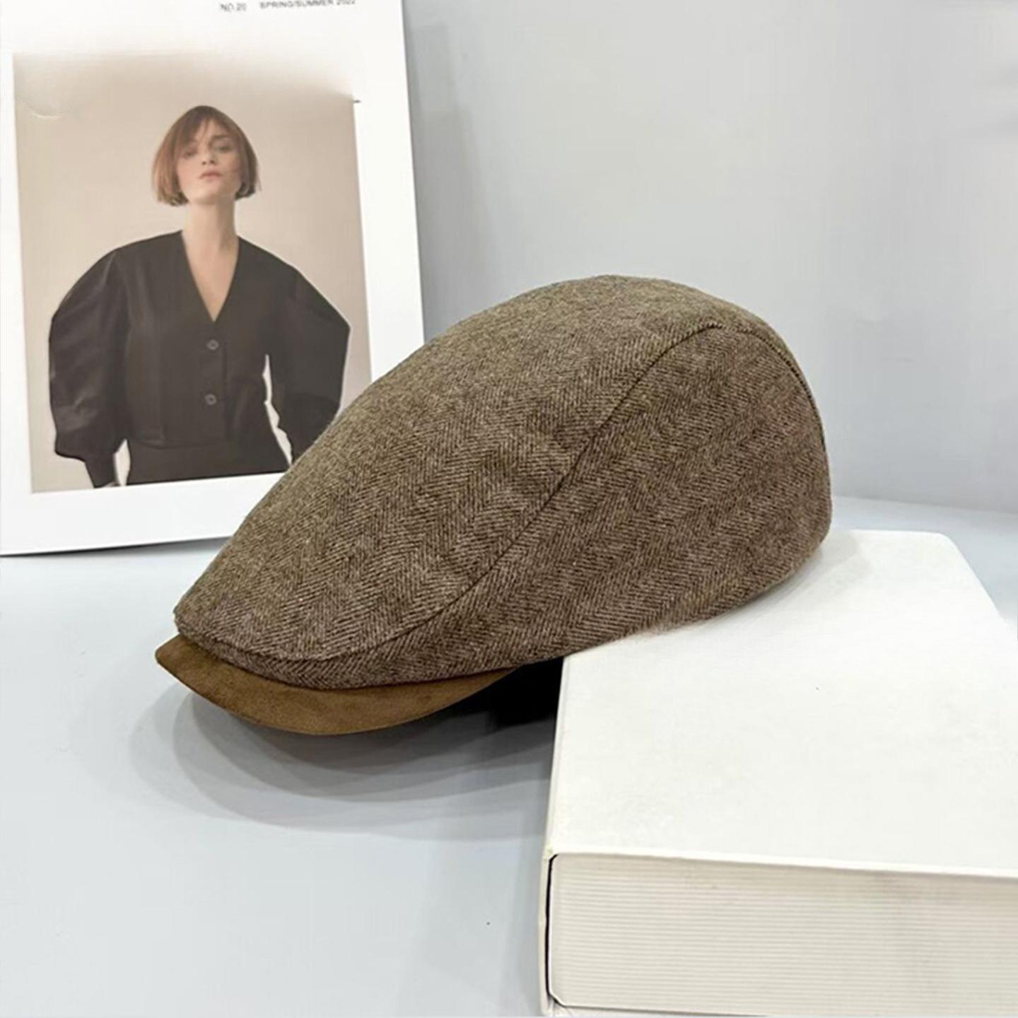 

New Autumn and Winter British Retro Progressive Hat Women s Wool Wool Herringbone Beret Showing Face Hat one size