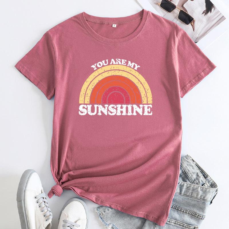Summer YOU ARE MY SUNSHINE Rainbow Printed Cotton Loose Round Neck Women's Short Sleeved T-Shirts Women’s