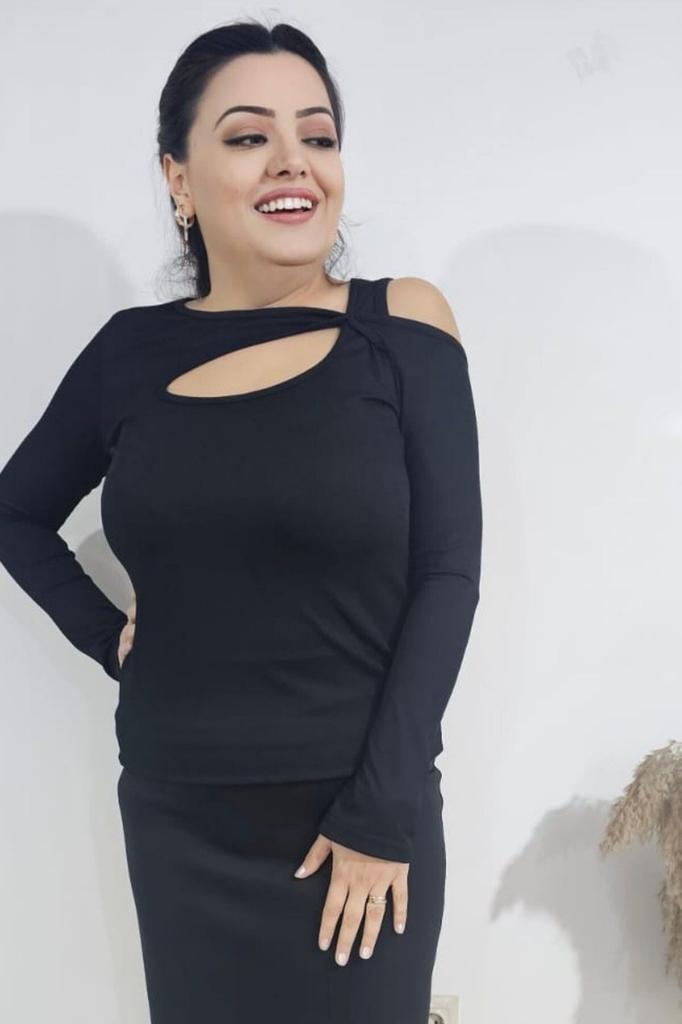 Bluză de damă mărime mare, din corduroy și lycra, neagră, bluză mărime plus