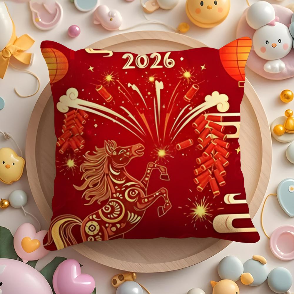 Frühlingsfest Kissenbezug Kurzer Plüsch Beidseitiger Druck Für Zuhause Maschinenwaschbar in Warmem Winter Kissenbezug