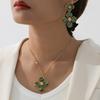 Atmospheric Green Oil-drop Flower Necklace and Earrings Set