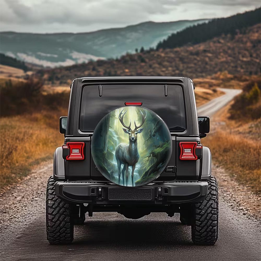Forest Divine Deer Fantasy Style Printed Pattern Car Tire Cover, Stylish Universal Wheel Hub Protector, Spare Tire Cover, Perfec