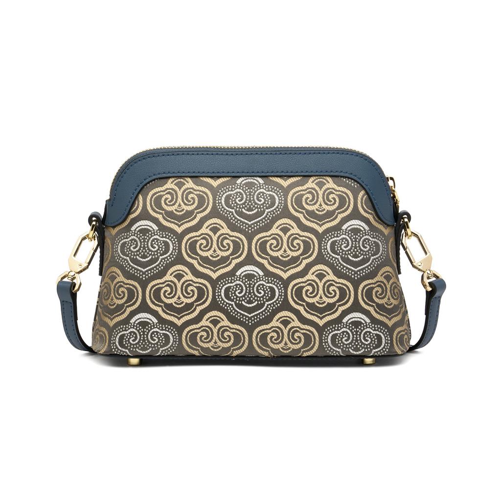 Leather Chinese style printed messenger bag 2026 new fashion women's shoulder bag Chinese style cowhide bag