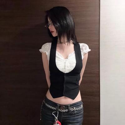 Vestă vintage preppy din două piese îmbinate: Top Crop Elegant & Sexy