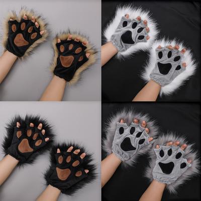 15 Colors Plush Gloves Cute Imitation Claw Cosplay Props Cat Paw Animal Tiger Cow Half Finger Gloves Anime Furry Paw Gloves