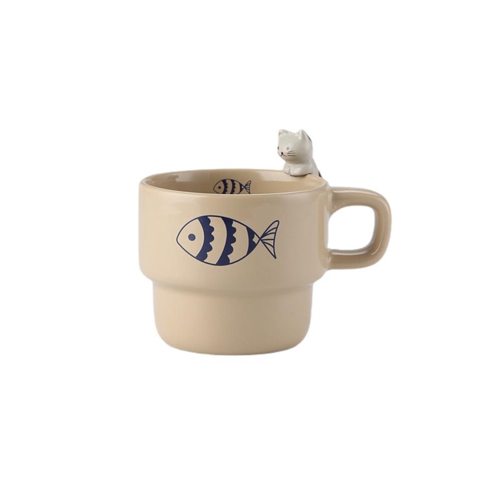 Japanese Cute Cat Coffee Cup Hand-painted Ins High-value Ceramic Cup Creative Three-dimensional Household Water Cup Hanging Tea Pet