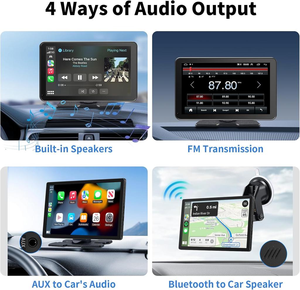 9' Wireless CarPlay & Android Auto Touchscreen with Bluetooth, FM, GPS, Voice Control, Hands-Free Calling