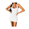 Women Mini Dress Pleated Sleeveless Sheath Dress Slim Fit Square Neck Thread Pure Color Elastic Vest Dress for Club Beach Parties