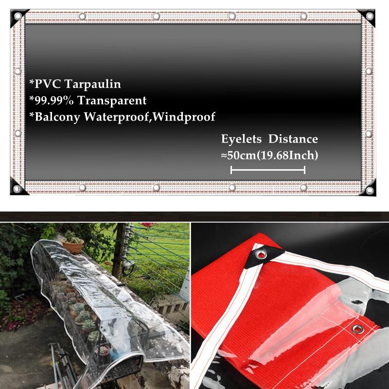 0.35mm 99.9% Transparent PVC Tarpaulin Pergolas Canopy Clear Window Waterproof Rain Shelter Cover Cloth Balcony Rainproof Screen (as the picture,0.6mx1m)