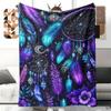 Blanket 1pc Dreamcatcher Feathers Purple Crystals Winter Flannel Blanket Featuring Soft High-definition Digital Printing; a Modern