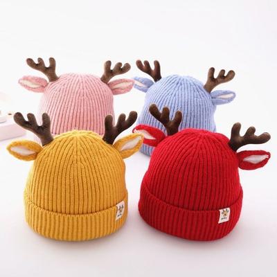 Elk Antlers Warm Knitted Hats Thickened Pullover Princess Cap Cute Baby Wool Hat  Autumn Winter