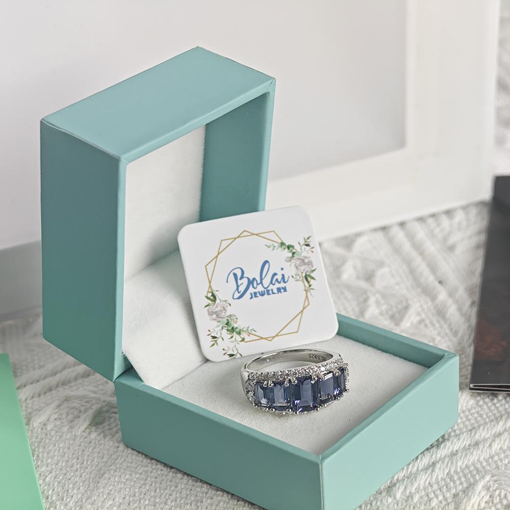 Classic design 925 sterling silver women's ring natural octagonal iolite real gemstones fine jewelry for Anniversary party gifts