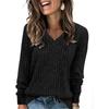 Women Long Sleeve V Neck Ribbed Casual Loose Fit T Shirt