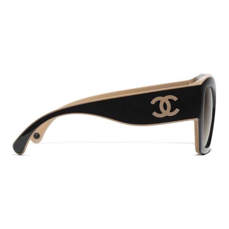 Chanel Color-blocked Temples Classic Logo Acetate Acetate Irregular-shaped Sunglasses Men and Women Same Style Couple Model Black